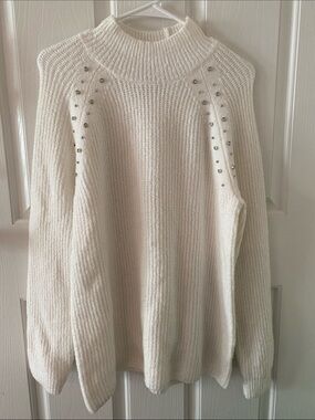 Liz Claiborne Cream Stud-Trim Ribbed Turtleneck Sweater